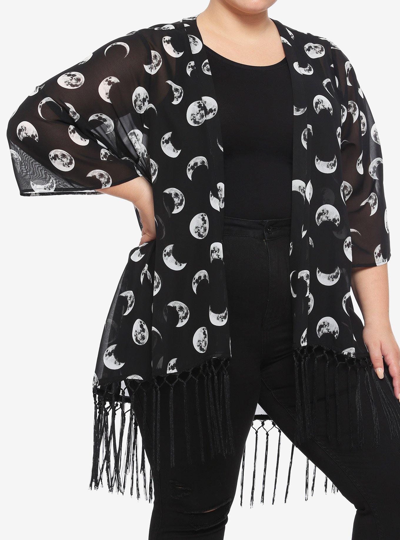 Moon Phase Chiffon Fringe Short Duster Plus Size, MULTI, hi-res