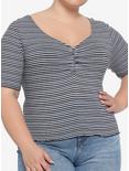 Black & White Stripe Ribbed Girls Top Plus Size, STRIPE-BLACK WHITE, hi-res