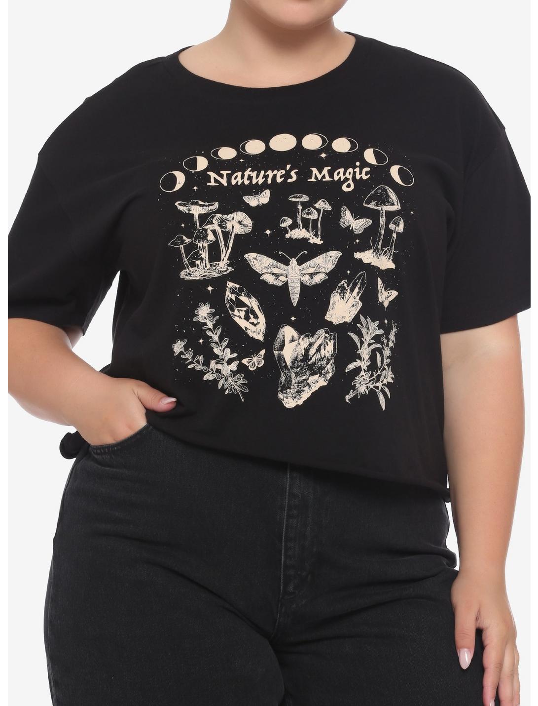 Nature's Magic Mushroom Moon Girls Crop T-Shirt Plus Size, BLACK, hi-res
