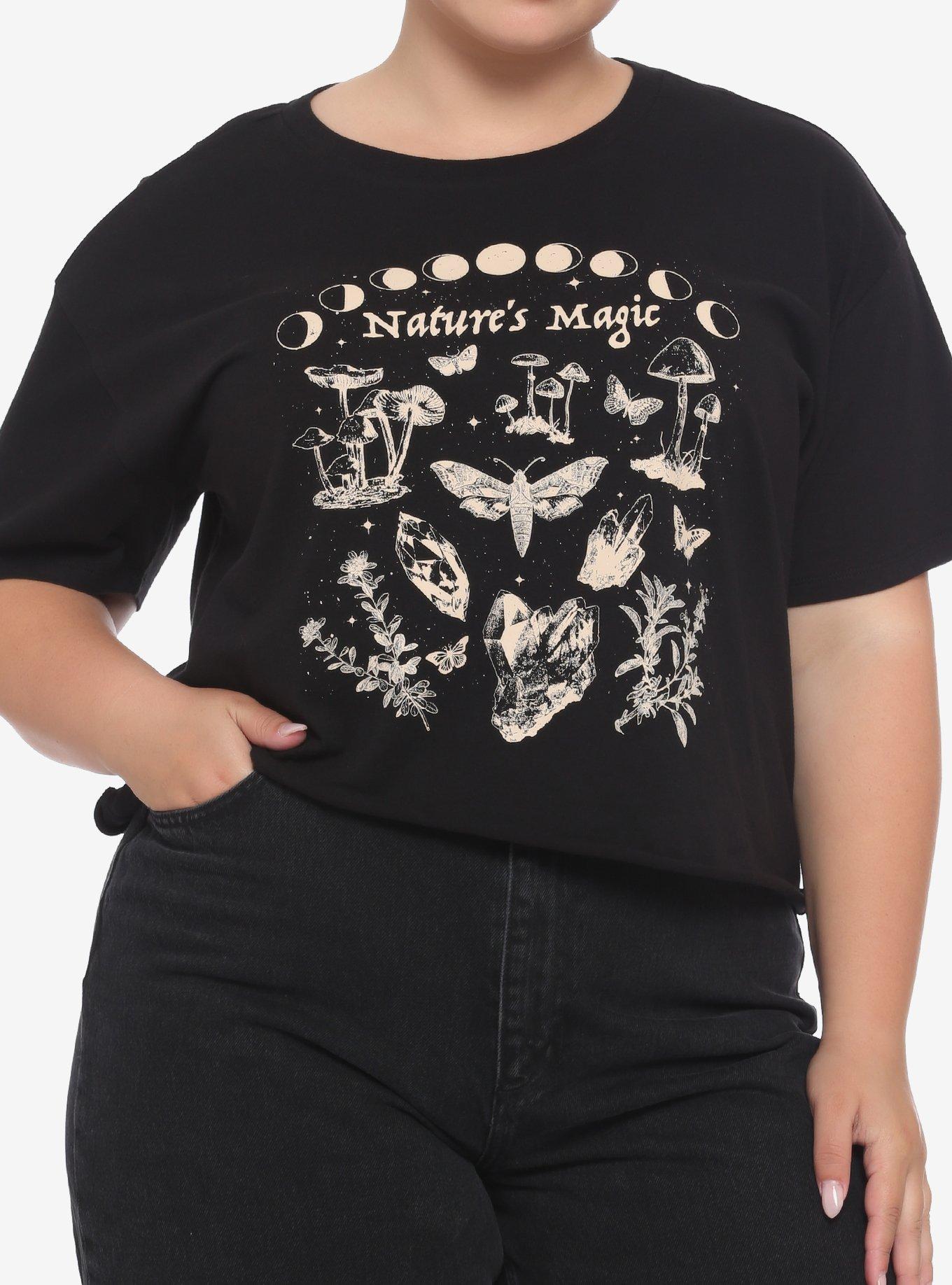 Nature's Magic Mushroom Moon Girls Crop T-Shirt Plus Size, BLACK, hi-res