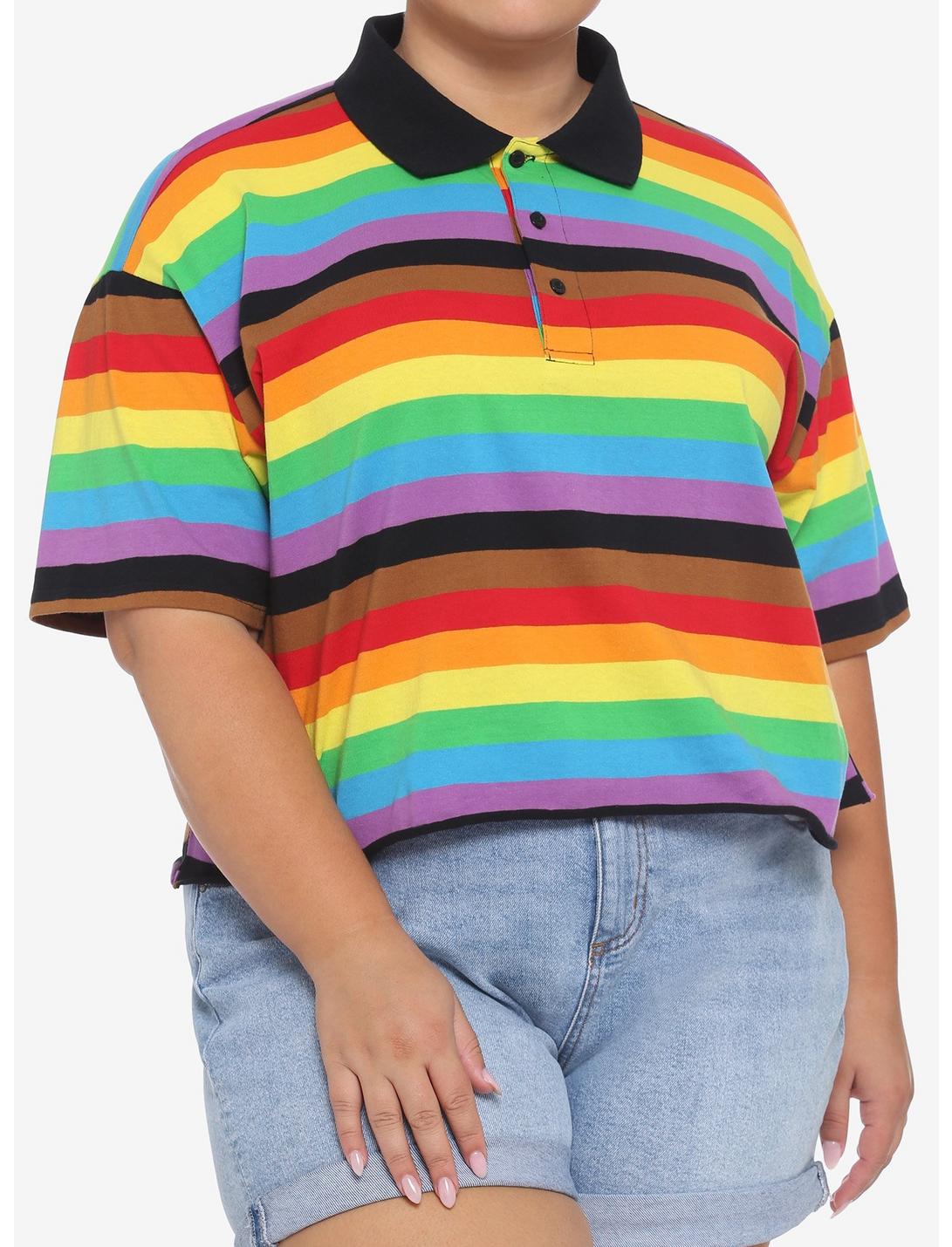 Rainbow Stripe Polo Shirt Plus Size, STRIPES, hi-res