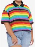 Rainbow Stripe Polo Shirt Plus Size, STRIPES, hi-res