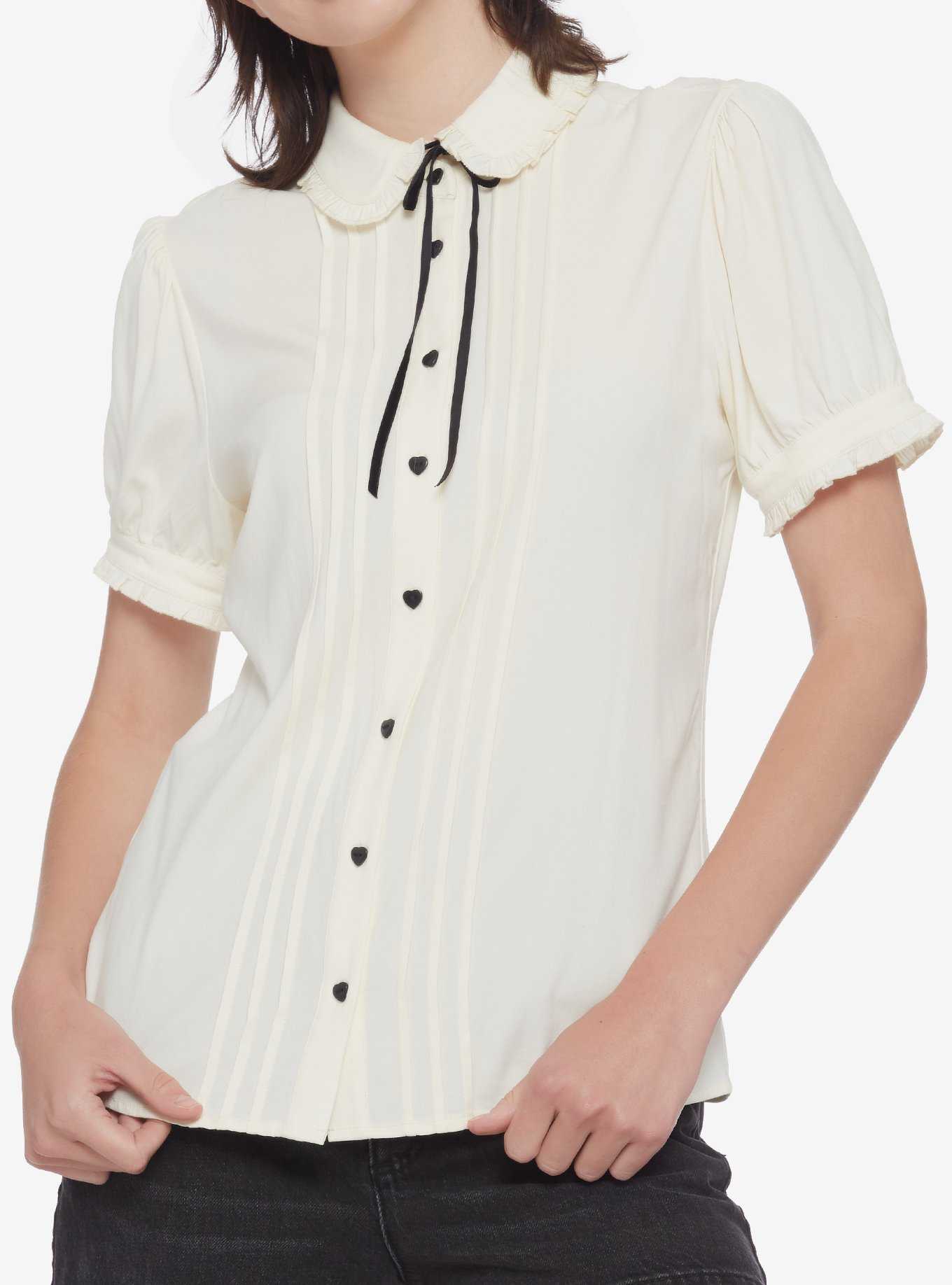 Antique White Ruffle Bow Girls Woven Button-Up, , hi-res