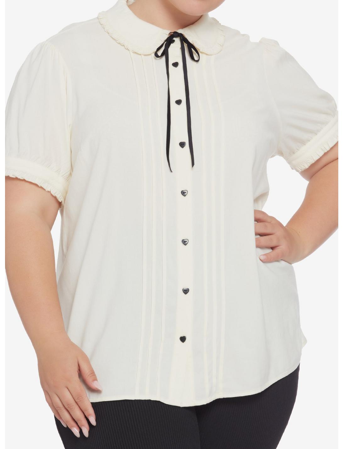 Antique White Ruffle Bow Girls Woven Button-Up Plus Size, CREAM, hi-res