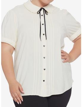 Antique White Ruffle Bow Girls Woven Button-Up Plus Size, , hi-res