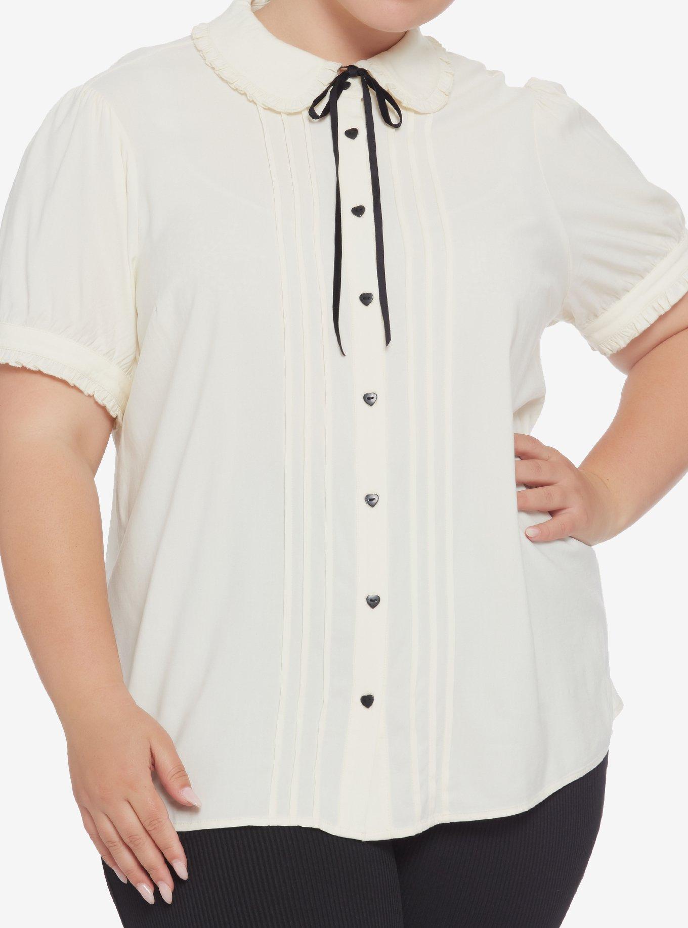 Antique White Ruffle Bow Girls Woven Button-Up Plus Size | Hot Topic