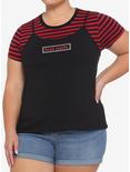 Dead Inside Black & Red Stripe Girls Strappy Tank Top With T-Shirt Plus Size, STRIPES - RED, hi-res