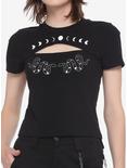 Snake Moon Phase Cutout Girls Crop T-Shirt, BLACK, hi-res