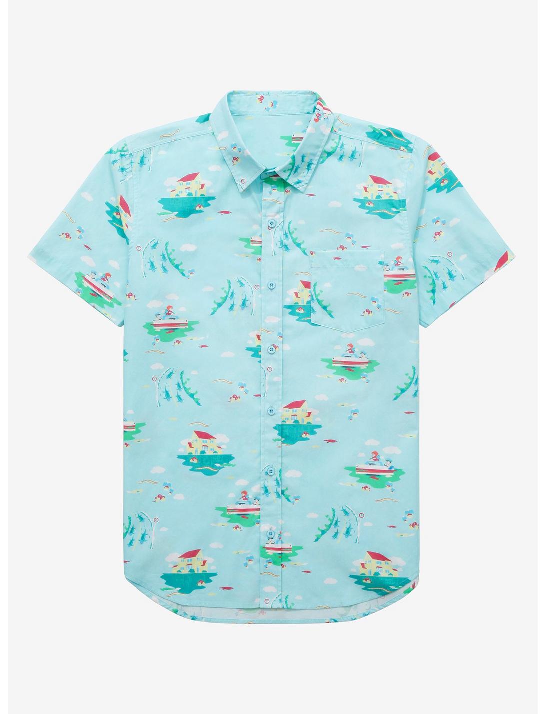 Studio Ghibli Ponyo Ocean Scenery Woven Button-Up - BoxLunch Exclusive, LIGHT BLUE, hi-res