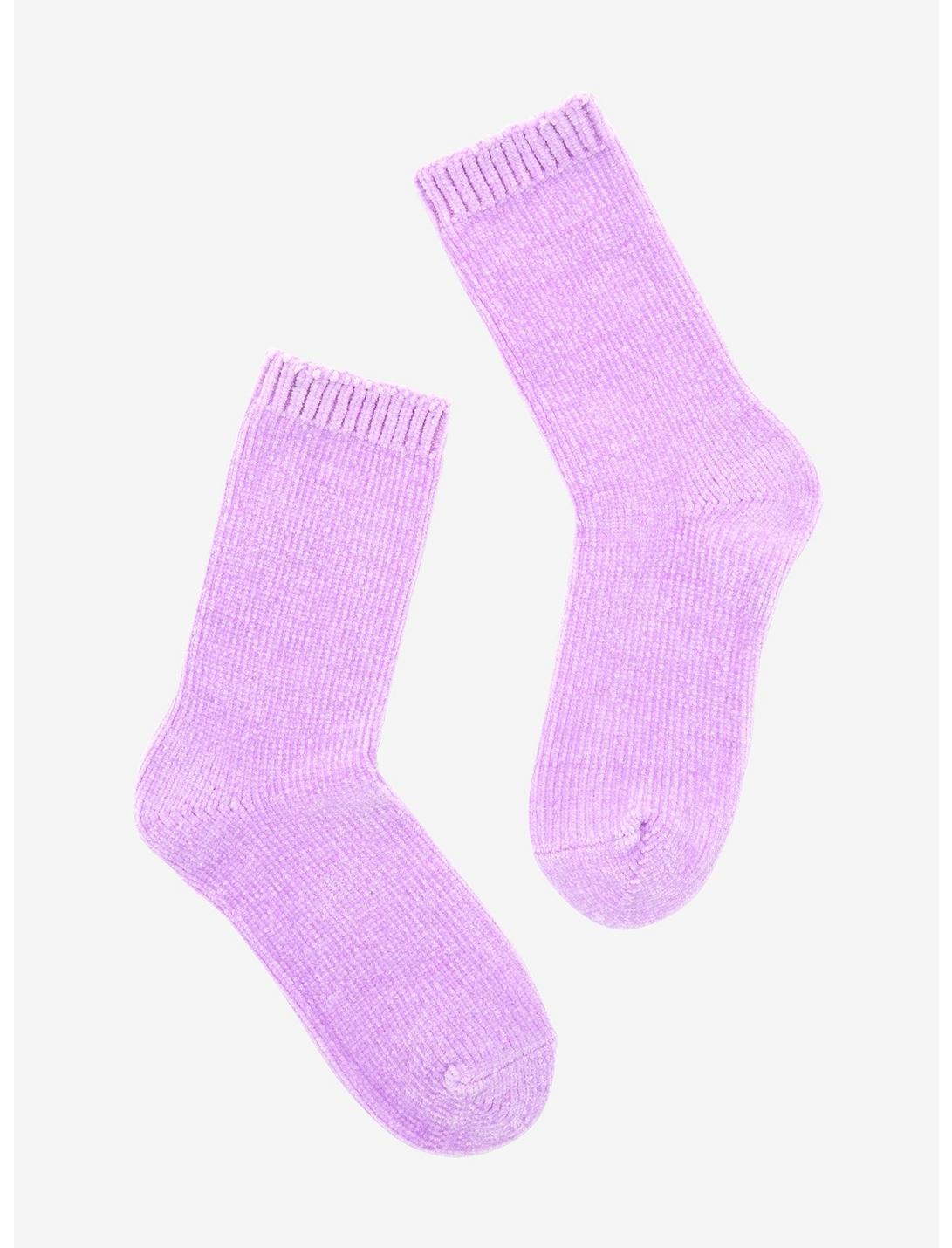 Lavender Chenille Crew Socks, , hi-res