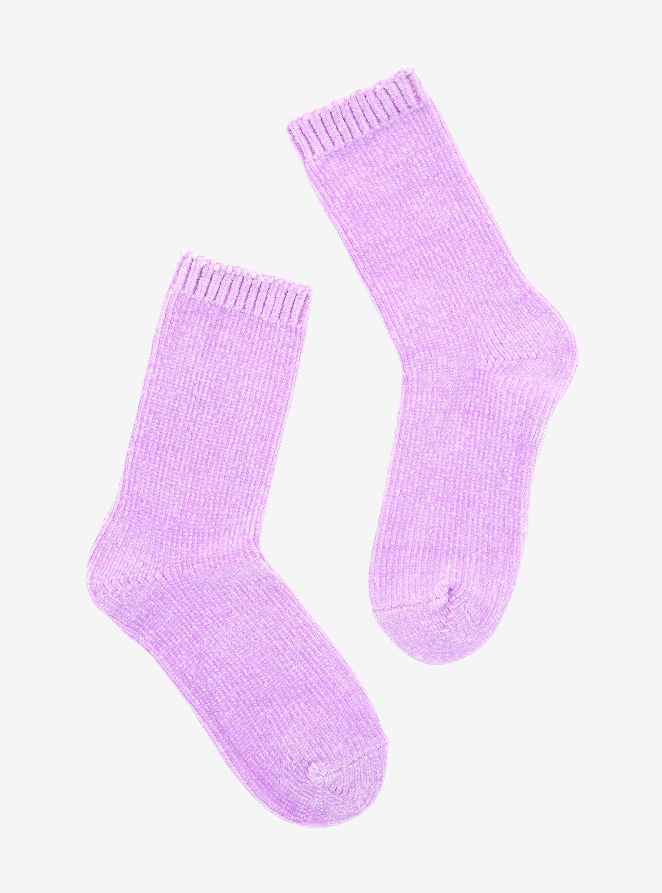 Lavender Chenille Crew Socks, , hi-res