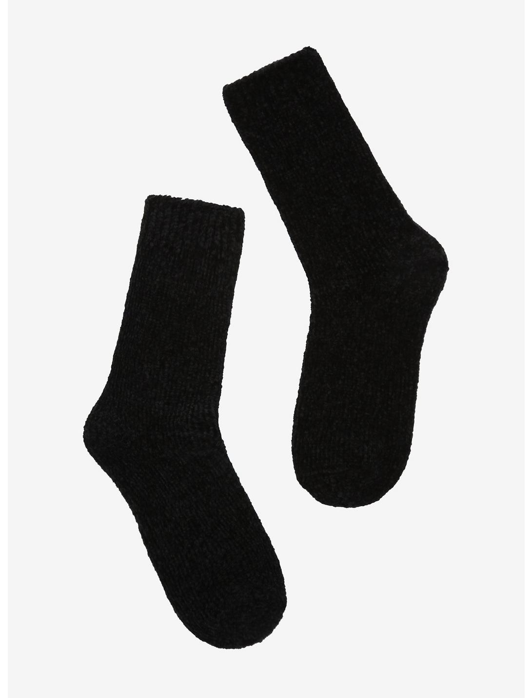 Black Chenille Crew Socks, , hi-res
