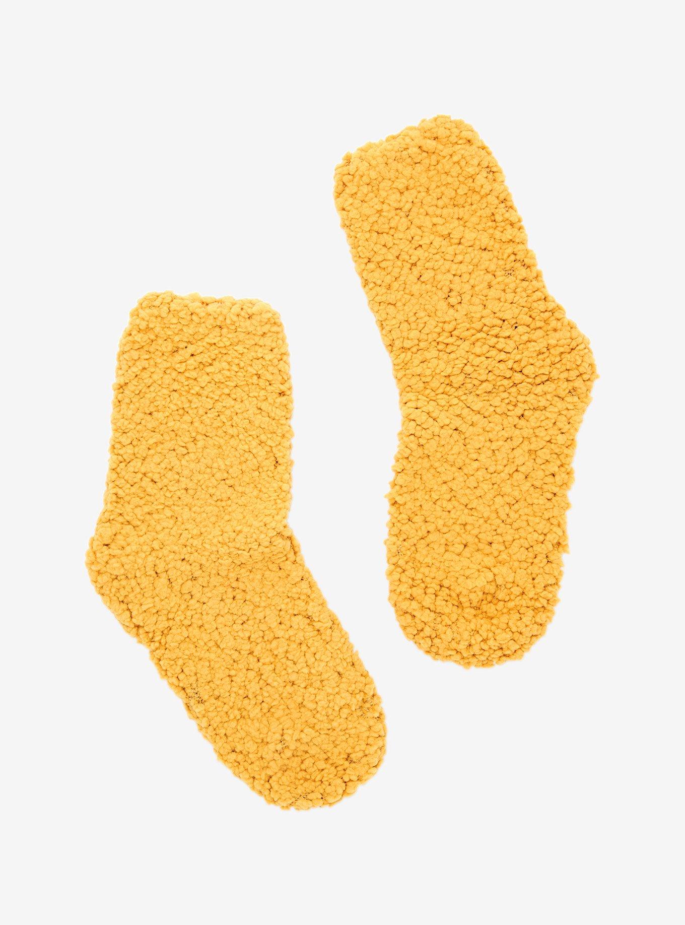 Yellow Fuzzy Popcorn Crew Socks, , hi-res