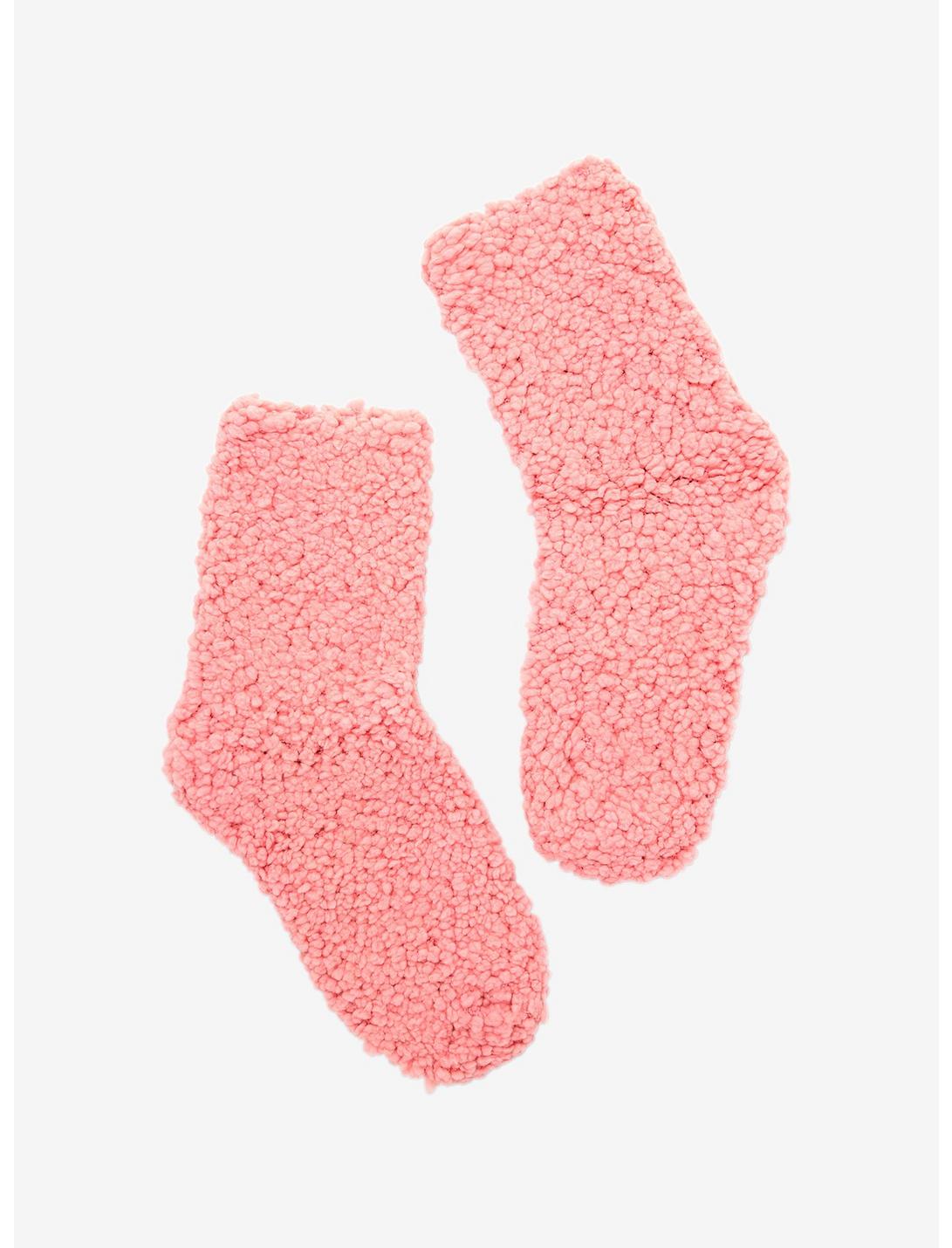 Pink Fuzzy Popcorn Crew Socks, , hi-res