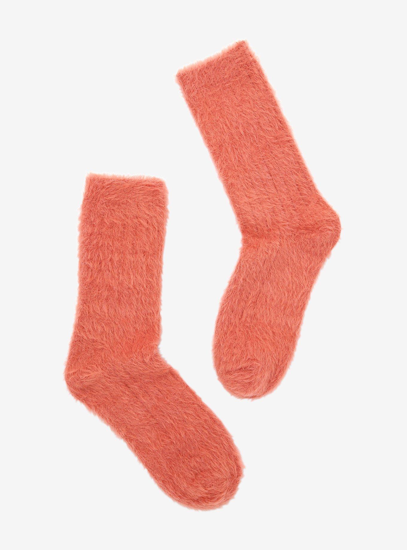 Dusty Rose Fuzzy Crew Socks, , hi-res