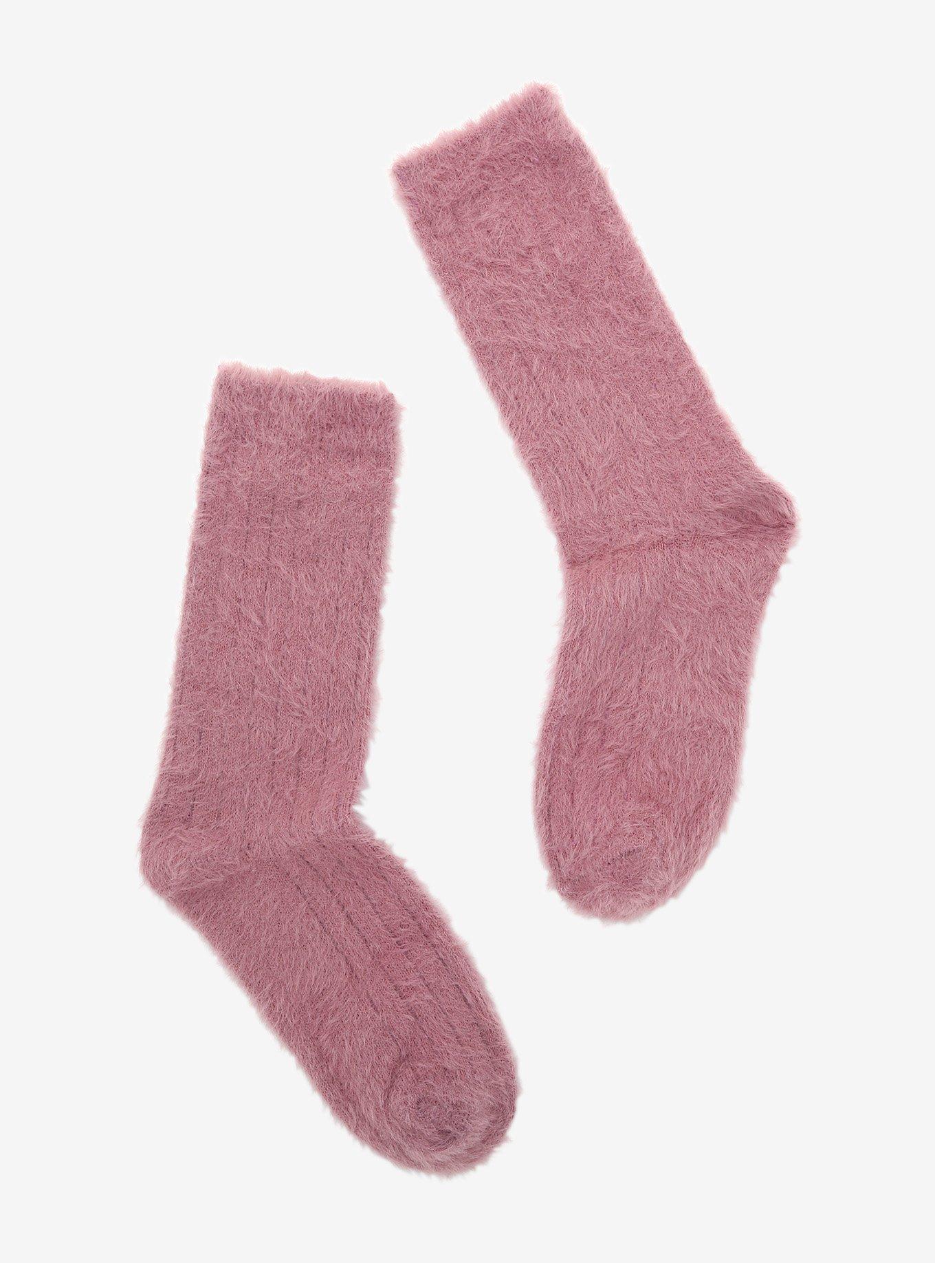 Purple Fuzzy Crew Socks, , hi-res