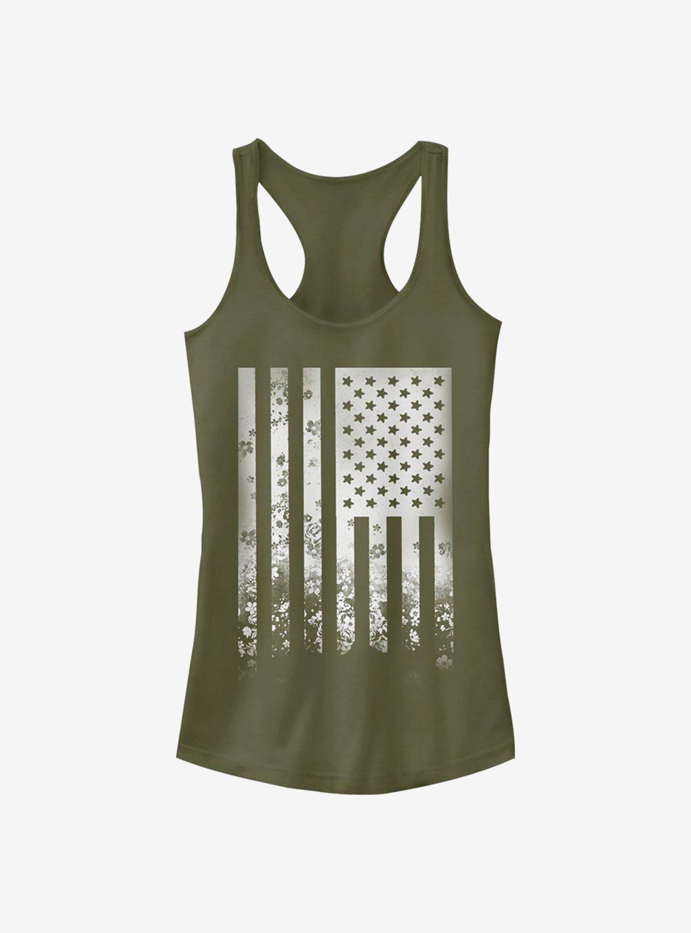 Hidden Flag Floral Girls Tank, MIL GRN, hi-res