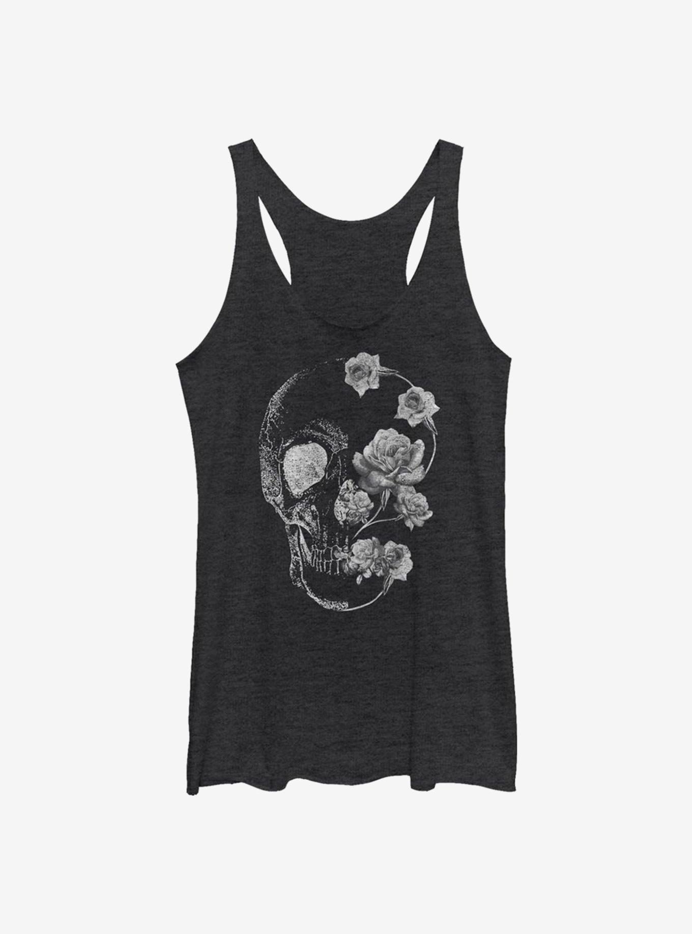 Skull Split Floral Girls Tank, BLK HTR, hi-res