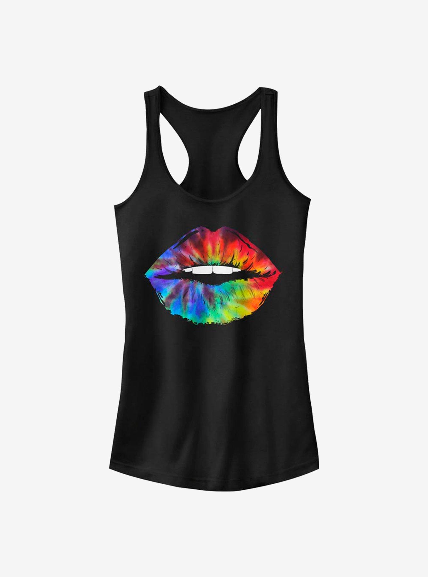 Tie Dye Lips Girls Tank, BLACK, hi-res