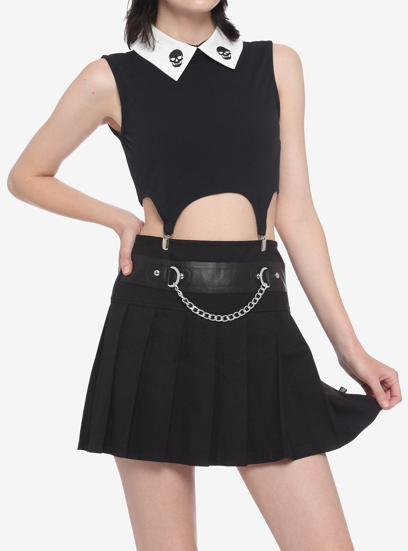 Black Skull White Collar Girls Crop Top With Garters Hot Topic