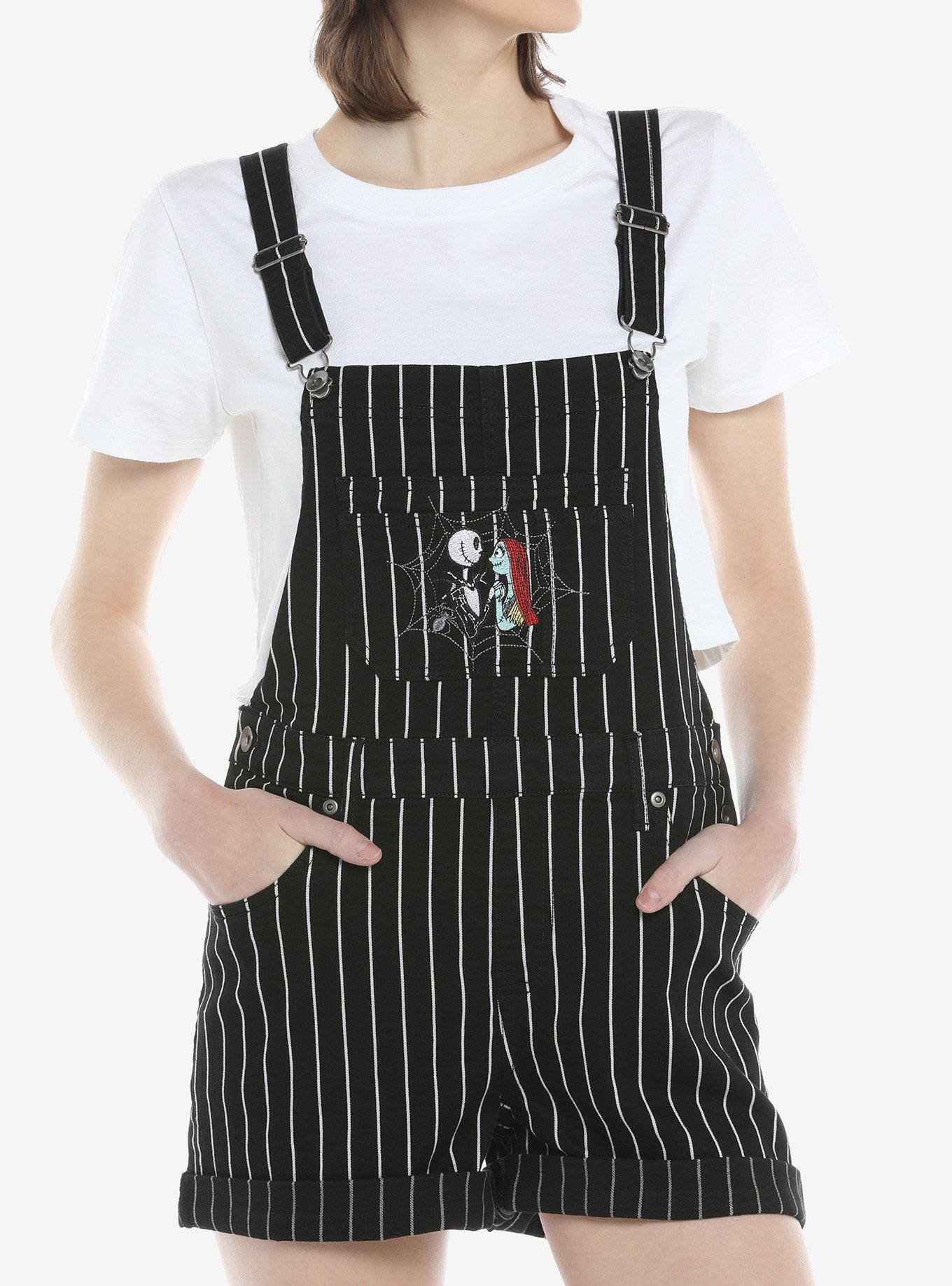 The Nightmare Before Christmas Jack & Sally Pinstripe Shortalls, MULTI, hi-res