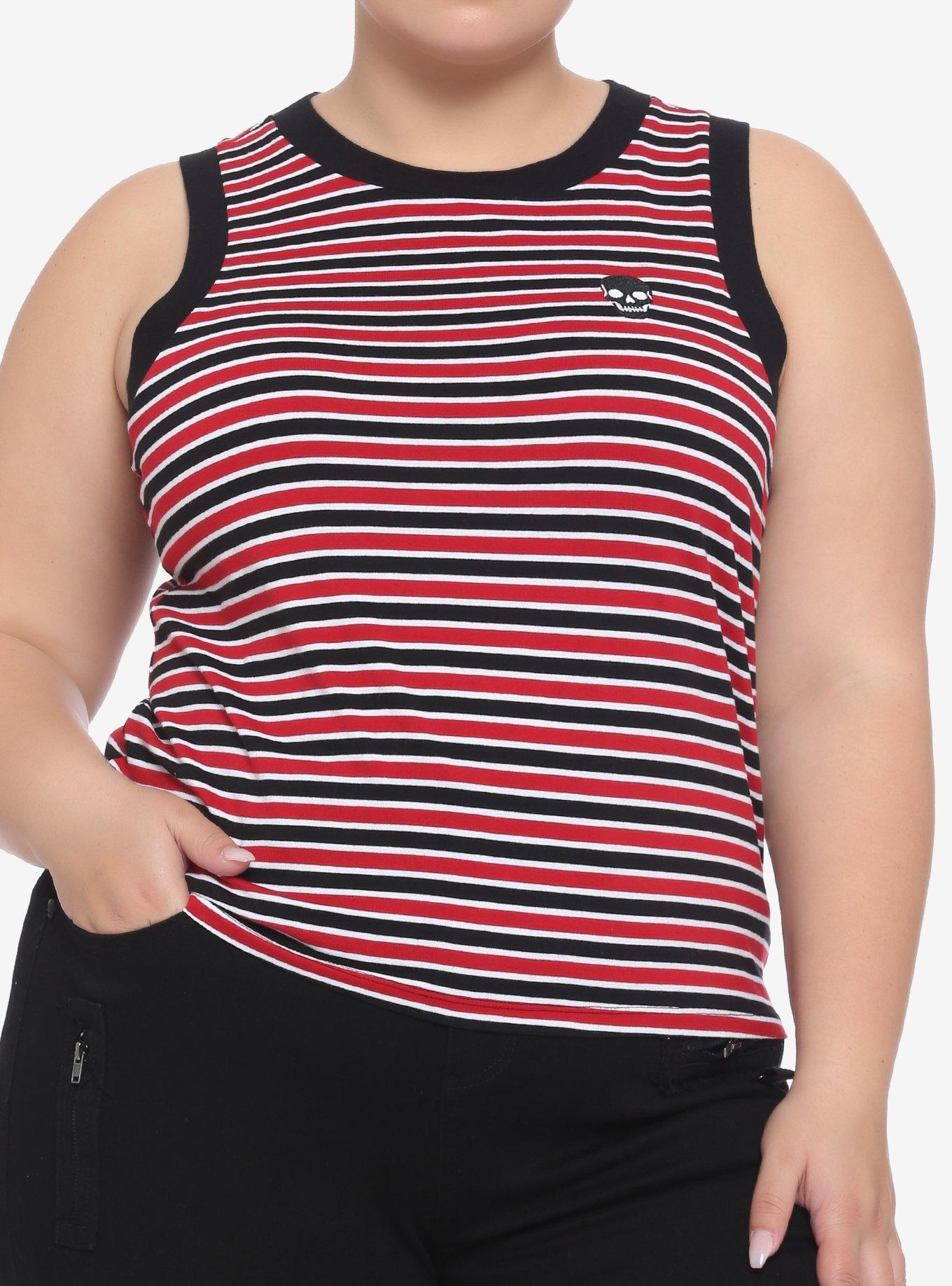Skull Black & Red Stripe Girls Crop Tank Top Plus Size, MULTI, hi-res