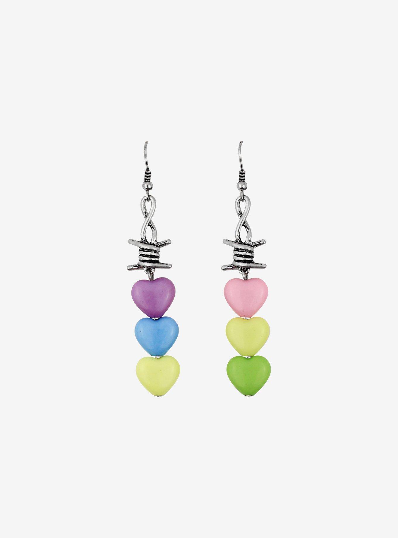 Barbed Wire & Candy Hearts Drop Earrings Hot Topic