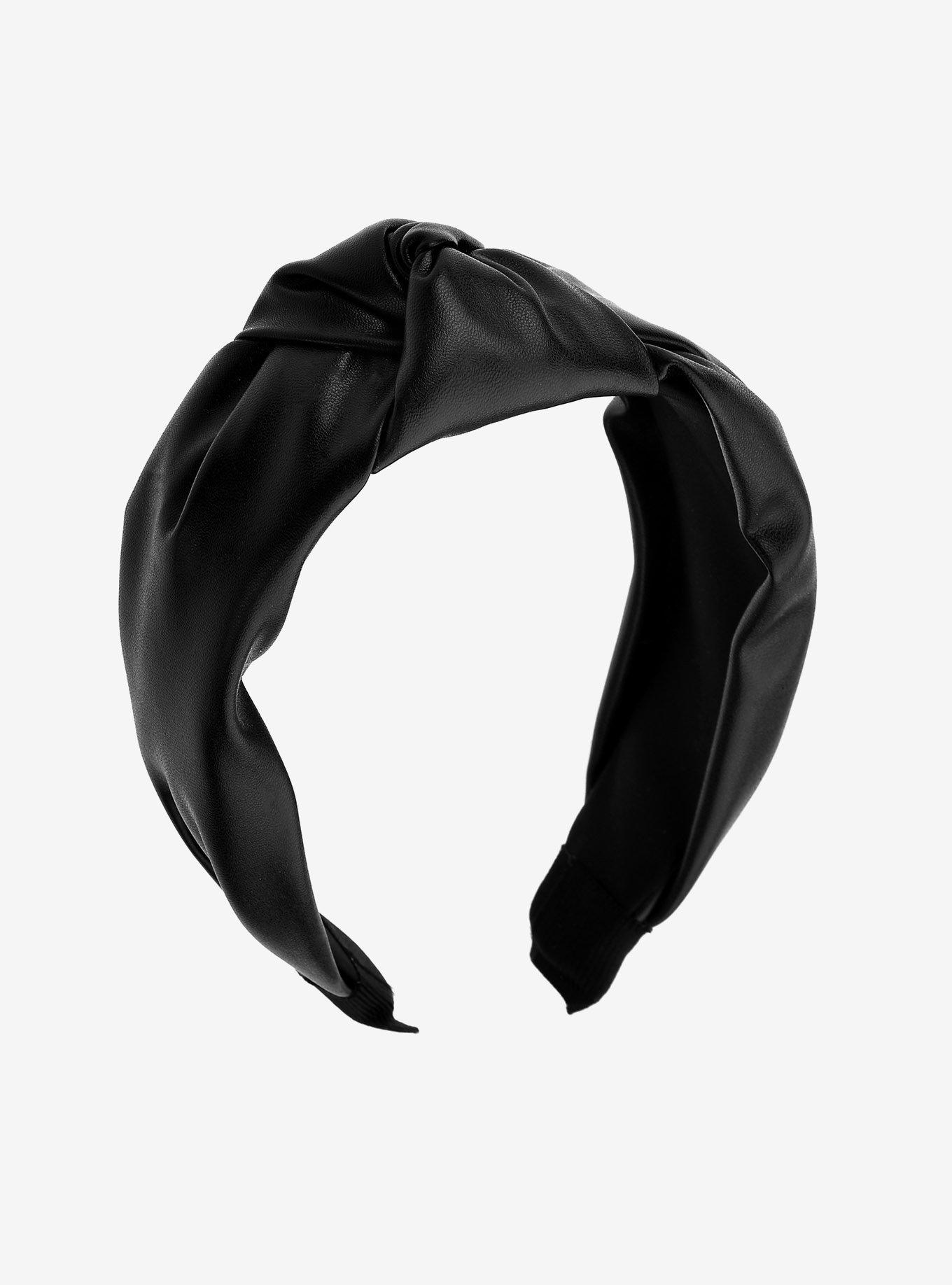 Black Faux Leather Knot Headband, , hi-res
