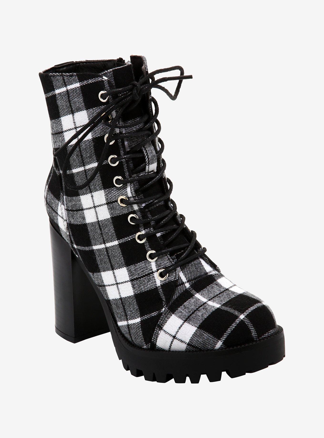 plaid boots black and white