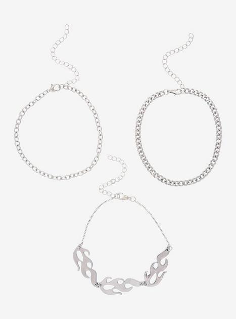 Silver Flame & Chains Anklet Set | Hot Topic