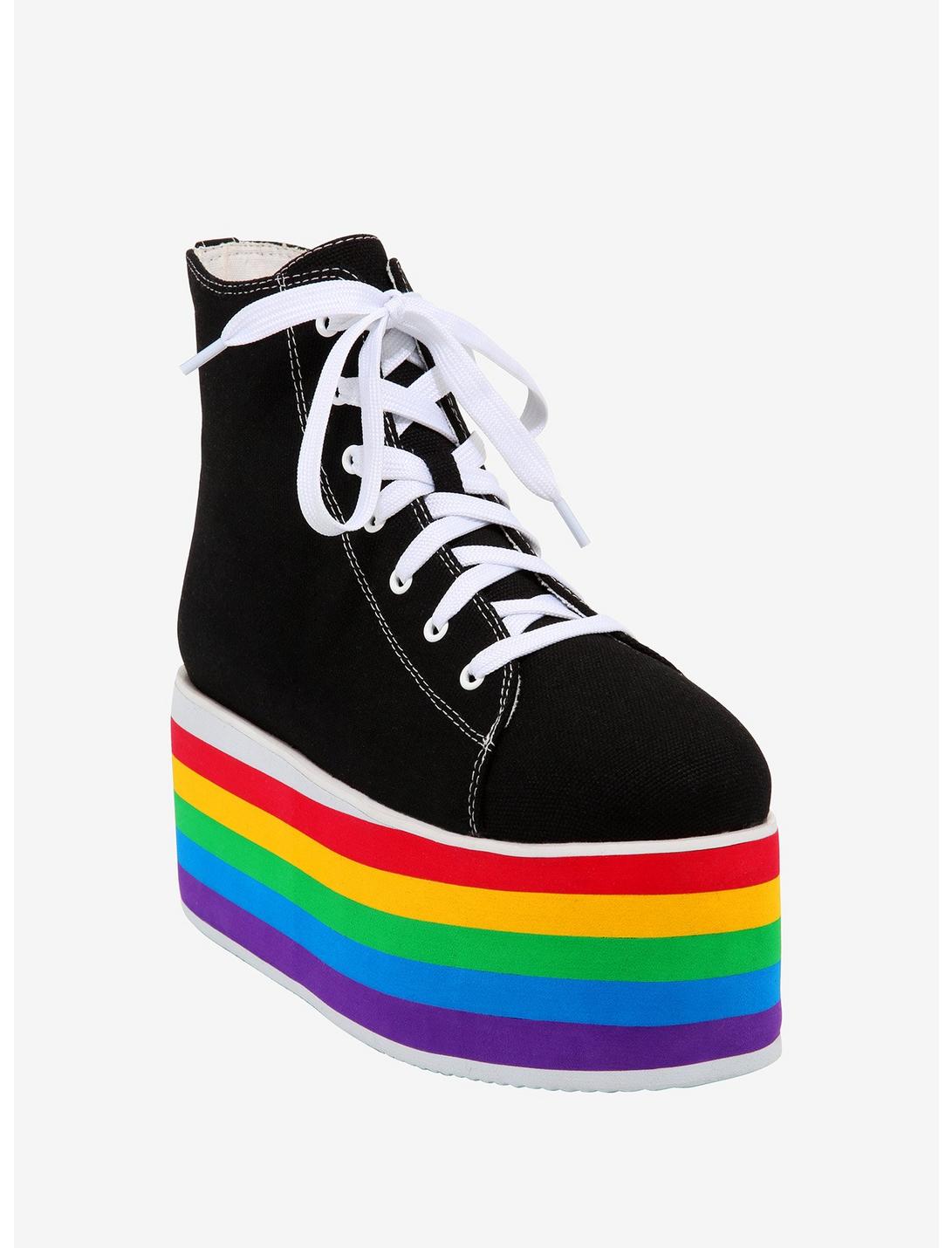 Black With Rainbow Sole Platform Hi-Top Sneakers, MULTI, hi-res