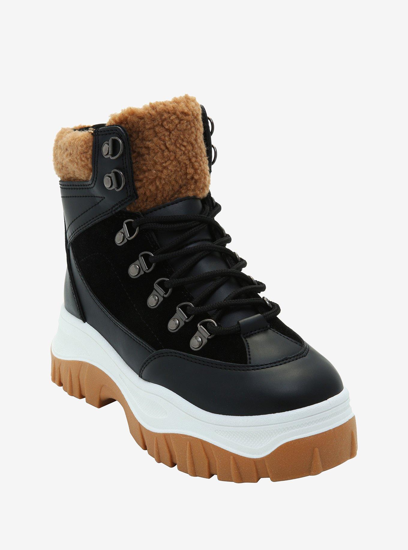 Sherpa Chunky Hi-Top Sneakers, BLACK, hi-res