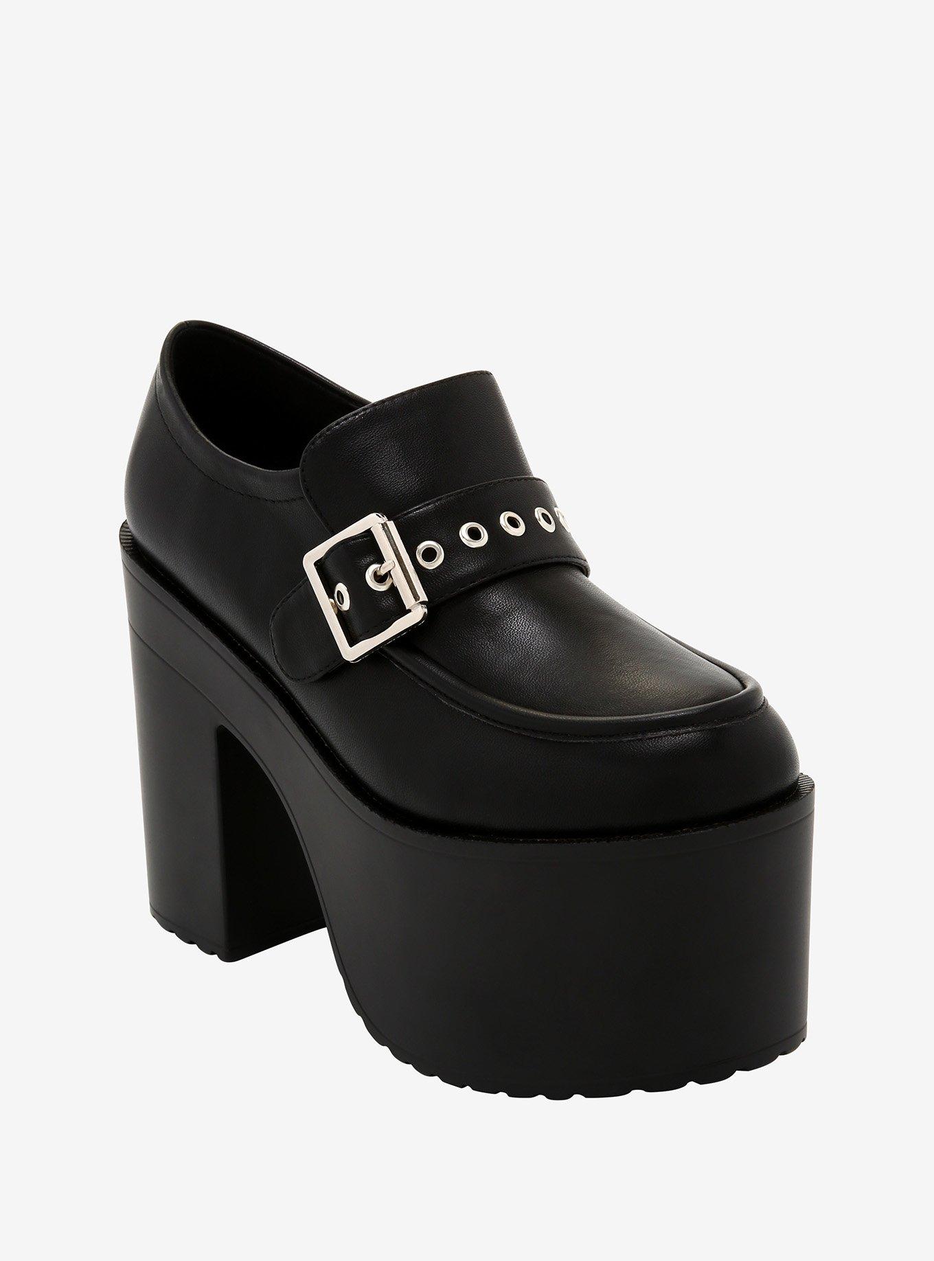 Black Grommet Buckle Platform Oxfords, MULTI, hi-res