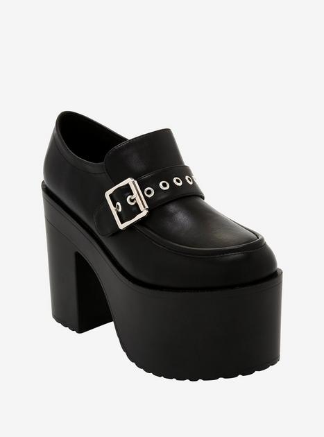 Black Grommet Buckle Platform Oxfords | Hot Topic