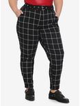 Black & White Grid Plaid Pants With Grommet Belt Plus Size, BLACK, hi-res