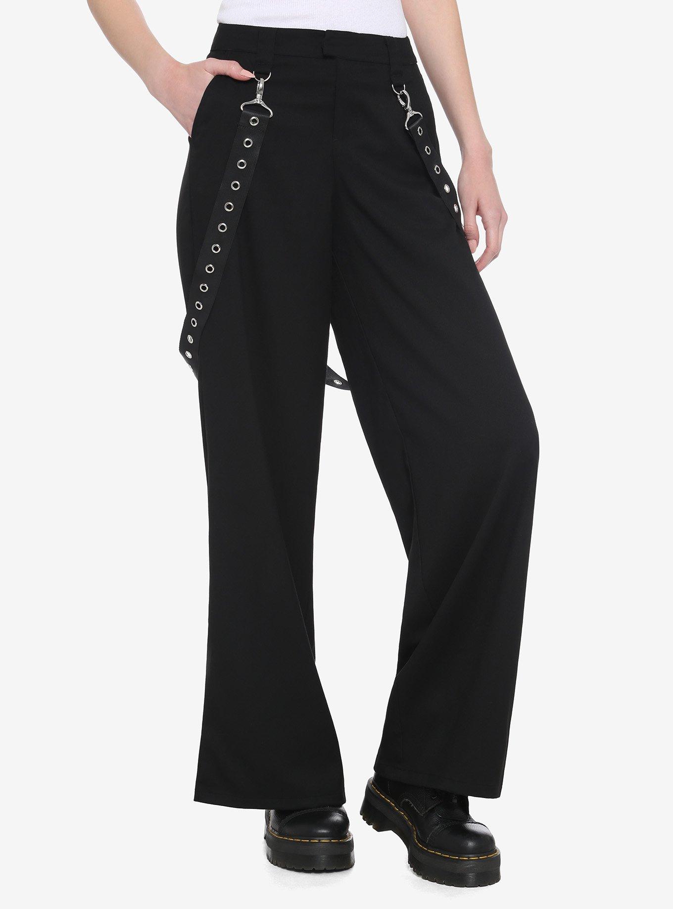 Grommet Suspender Wide Leg Pants, BLACK, hi-res