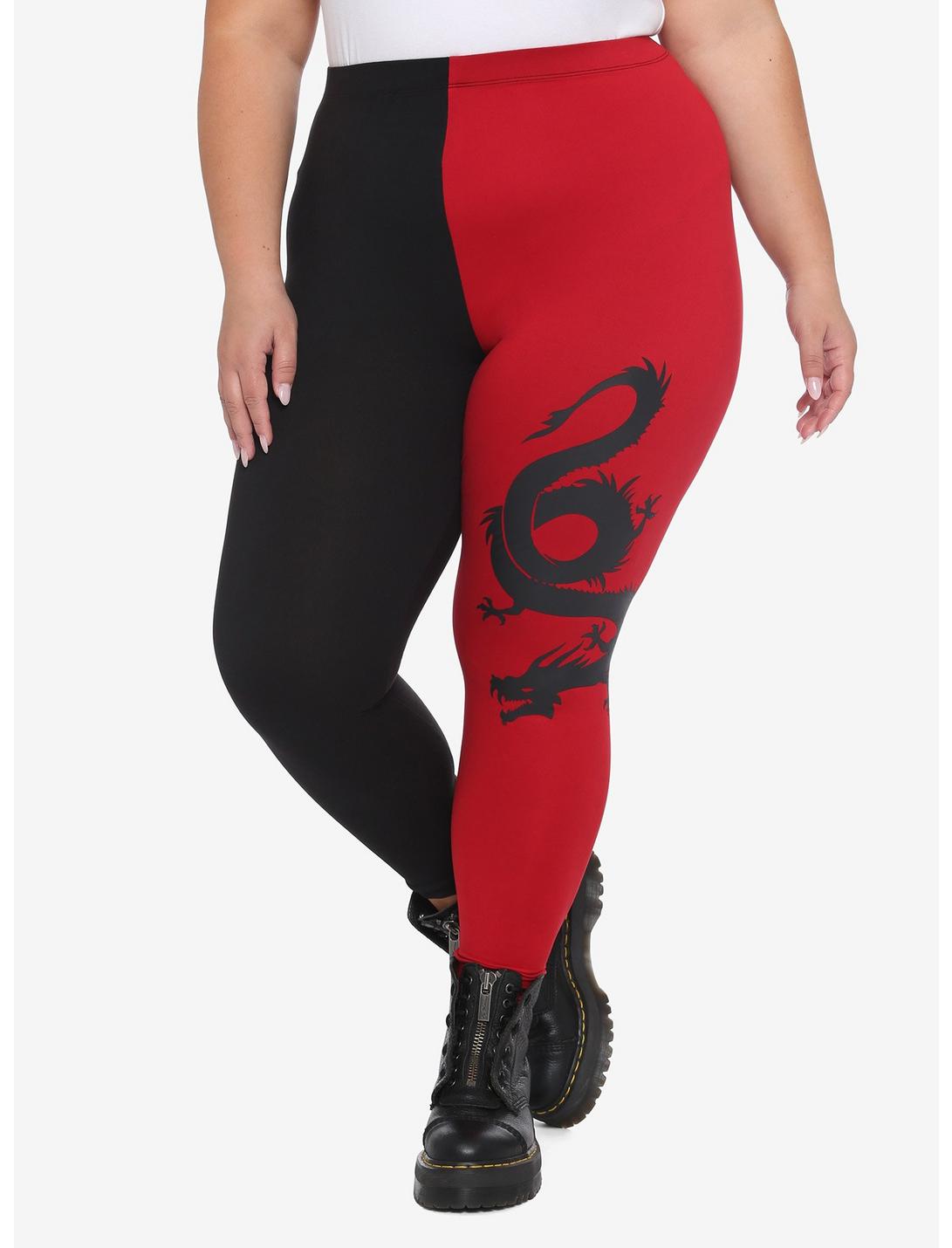 Dragon Red & Black Split Leggings Plus Size, MULTI, hi-res