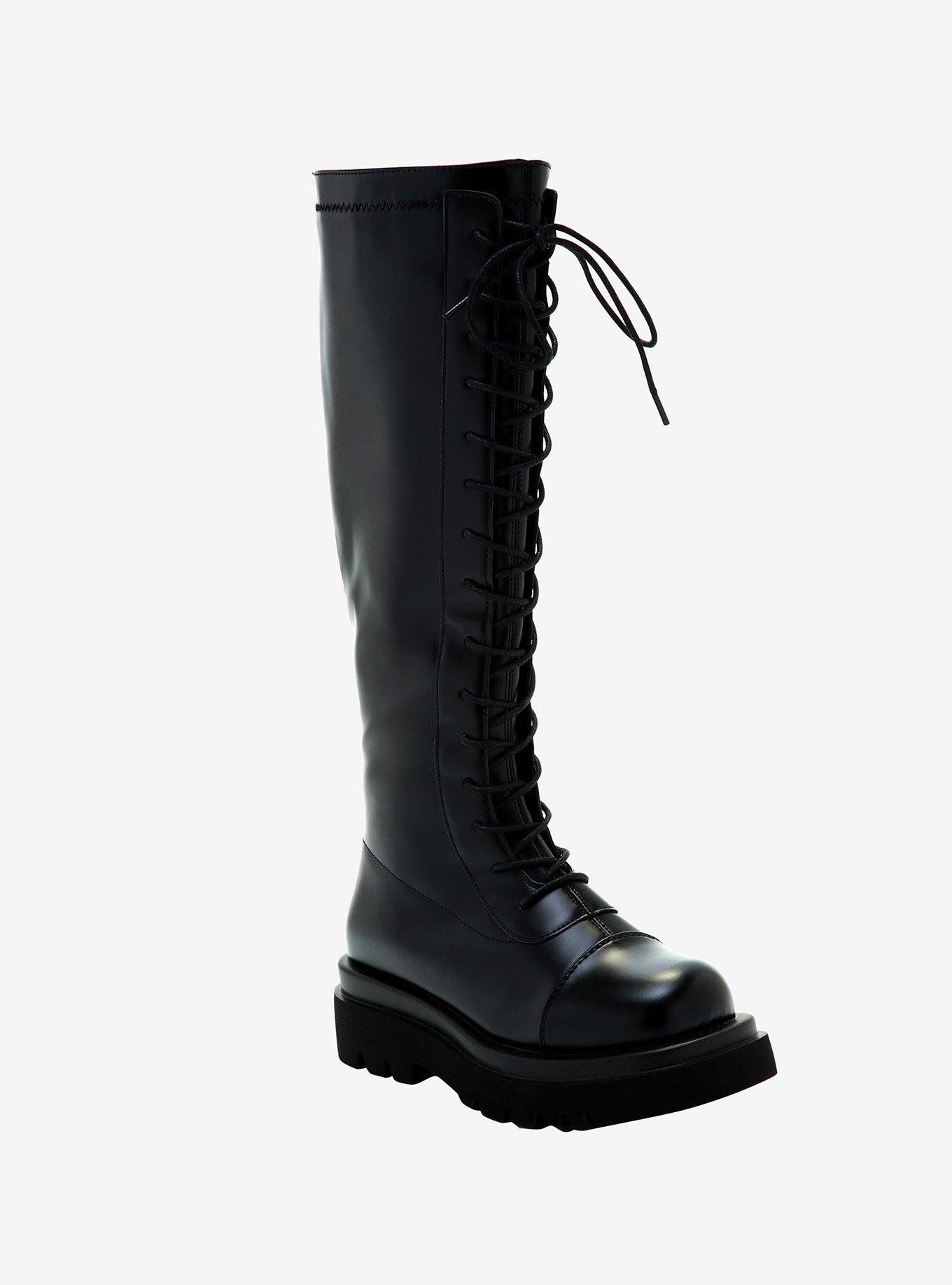 Black Lace Platform Knee-High Boots | Hot Topic