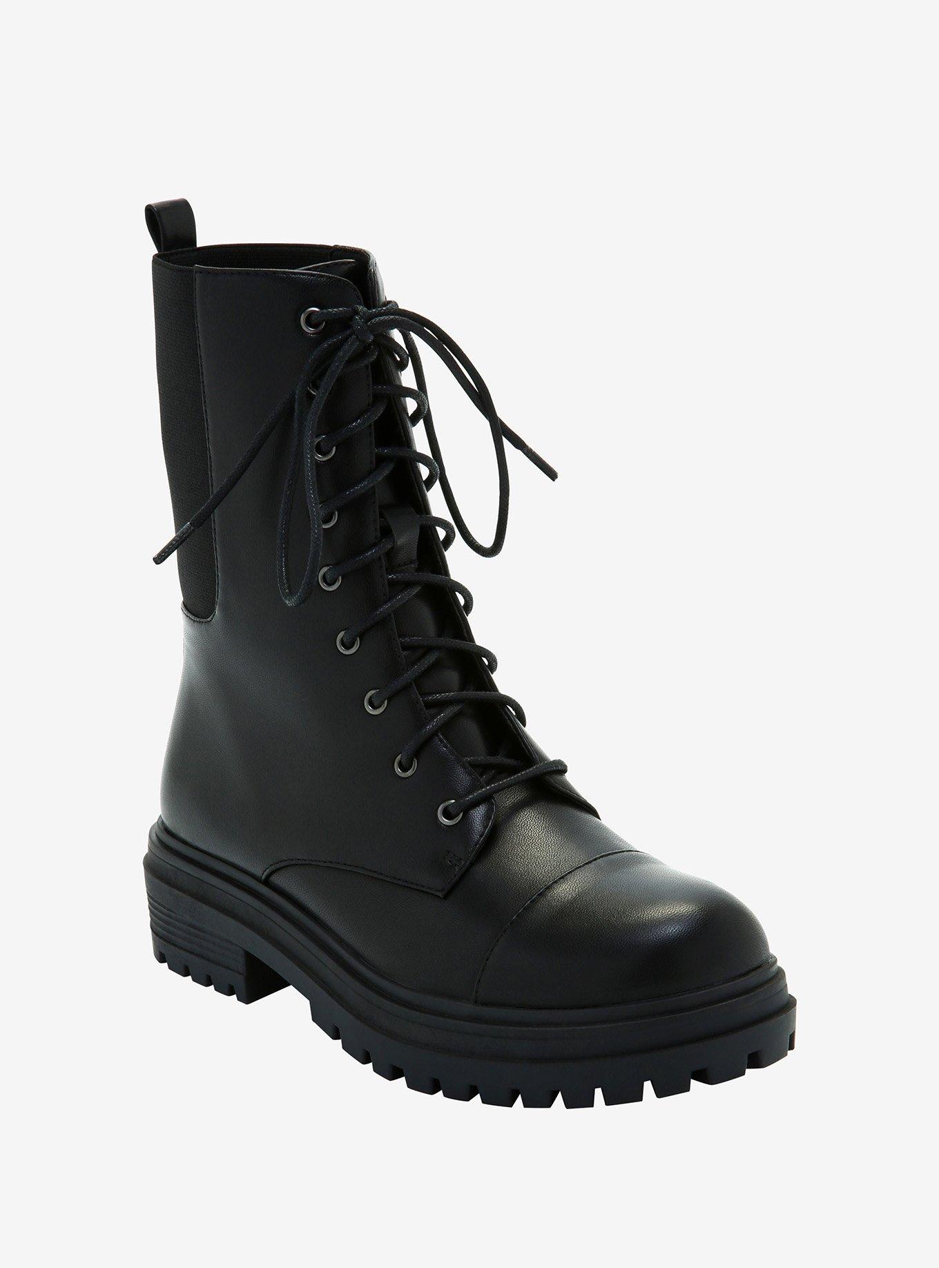 Black Elastic Combat Boots, MULTI, hi-res