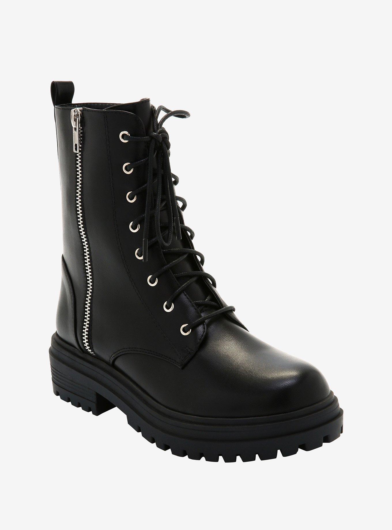 Black Side Zip Combat Boots, MULTI, hi-res