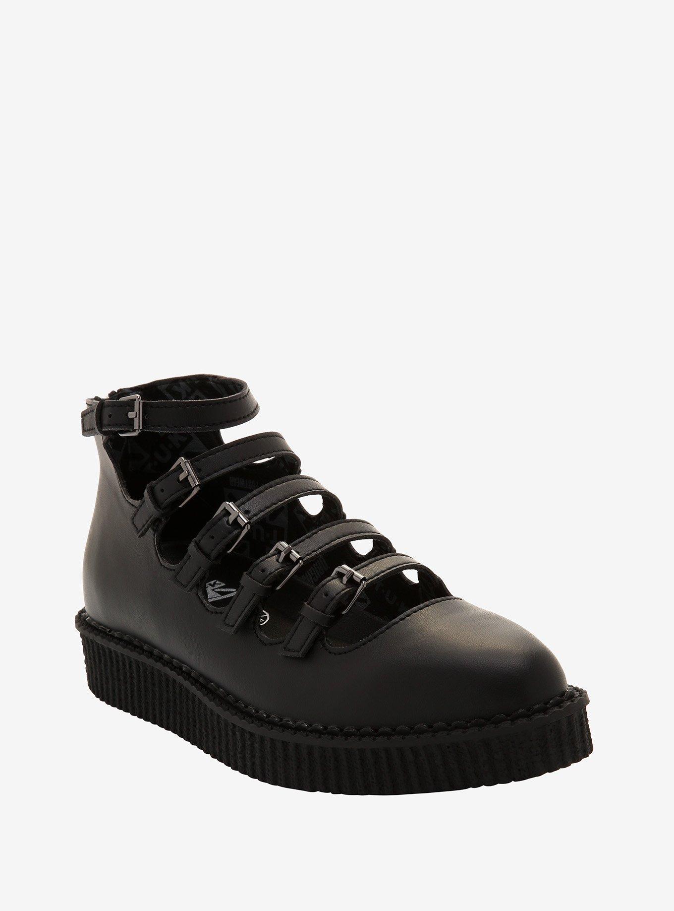 Black TUKskin™ Multi-Strap Pointed Mary Jane Ballet Creepers