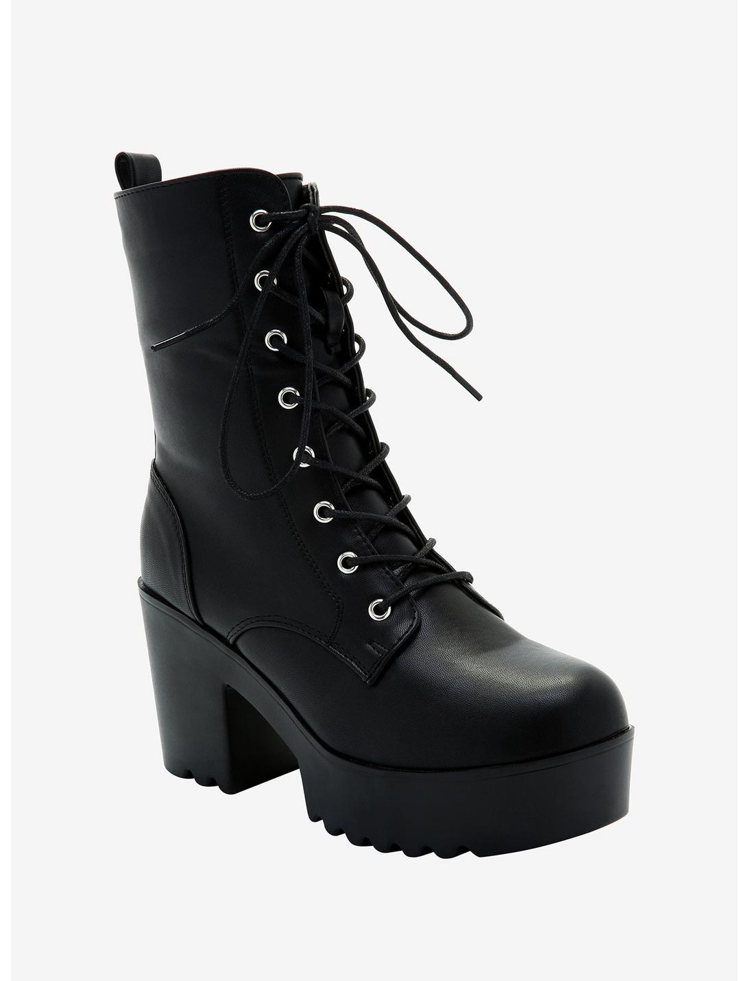 Black Lace Heeled Boots, MULTI, hi-res