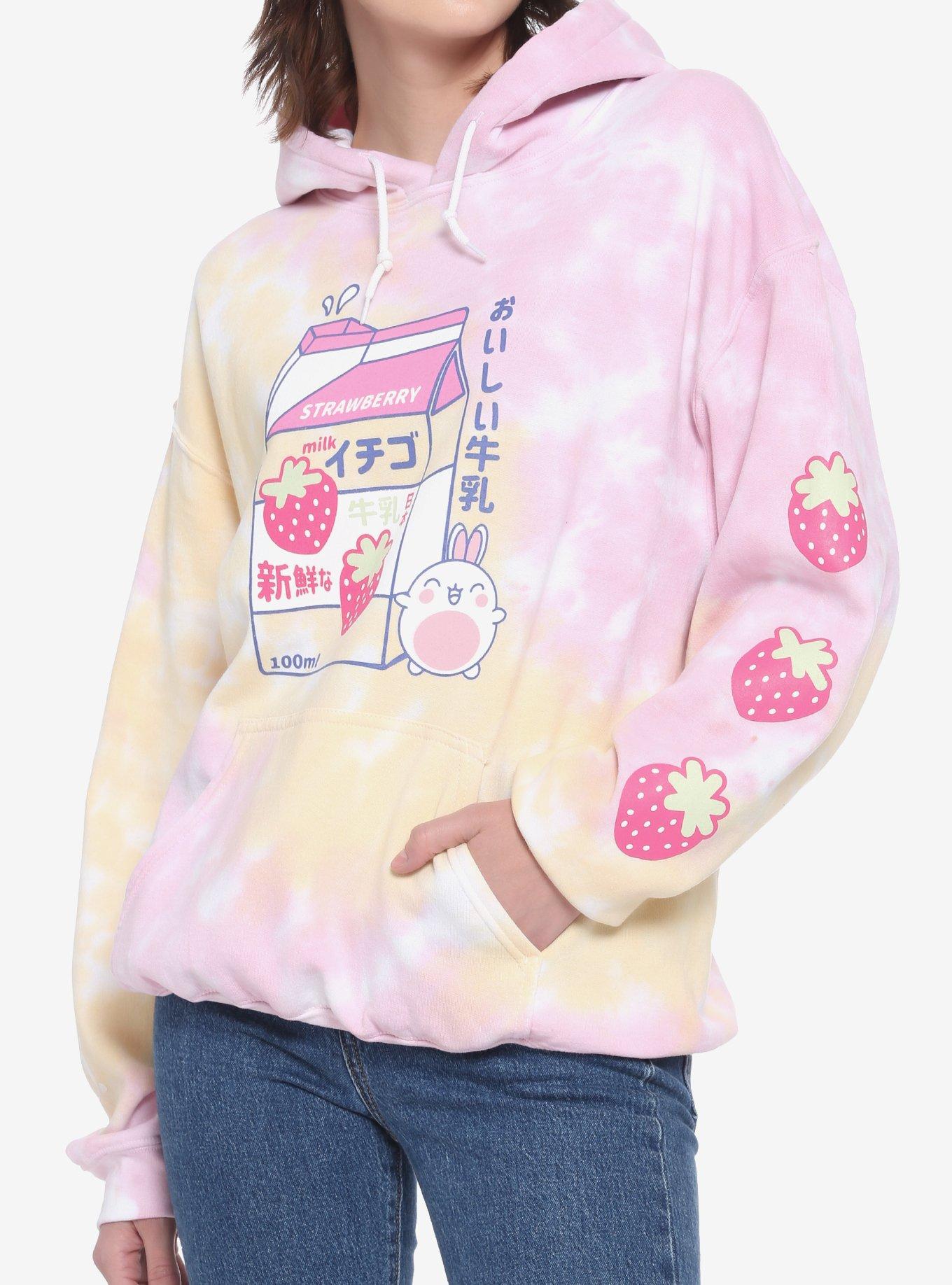 Strawberry Milk Bunny Tie-Dye Girls Hoodie, MULTI, hi-res