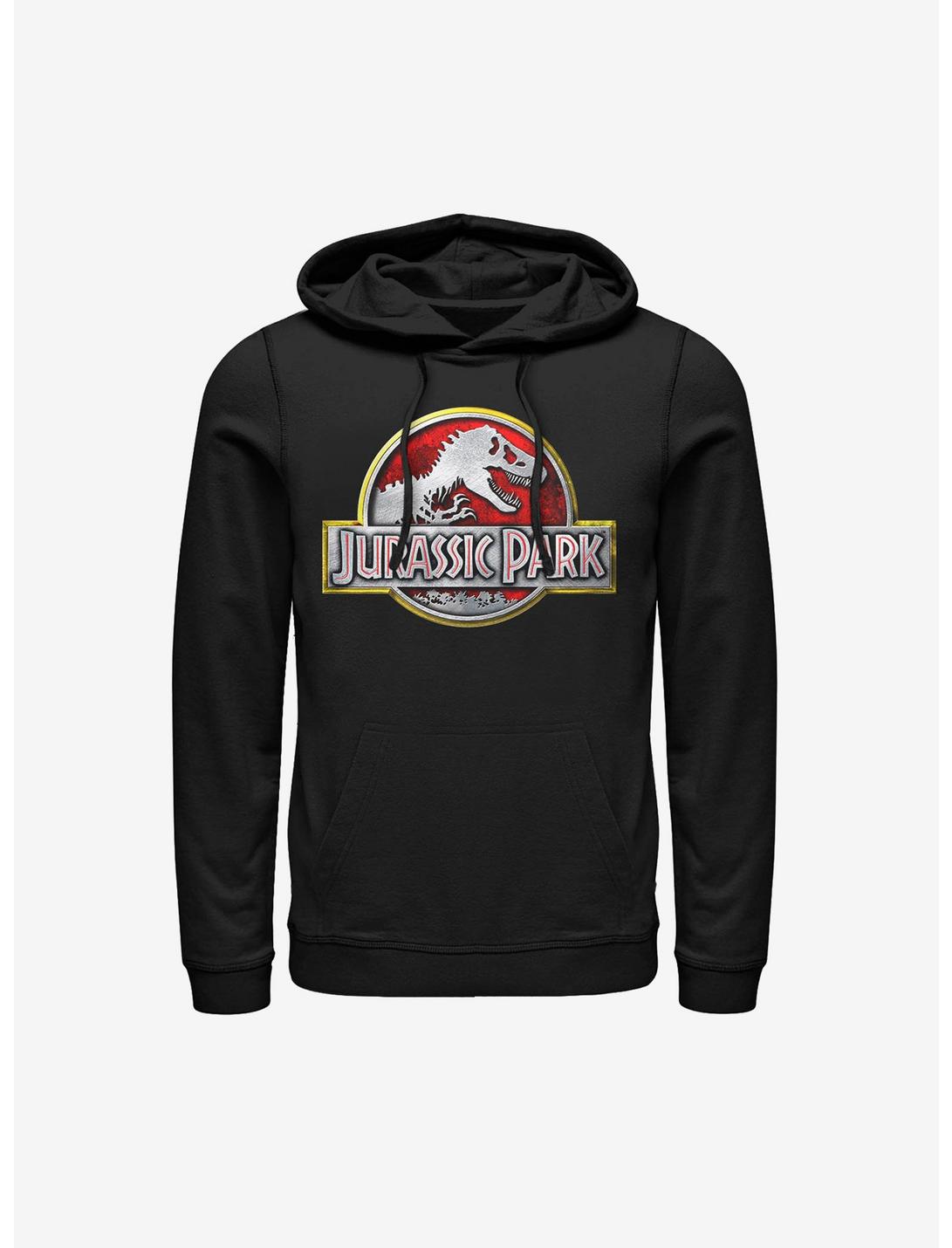 Jurassic Park Chrome Logo Hoodie, BLACK, hi-res