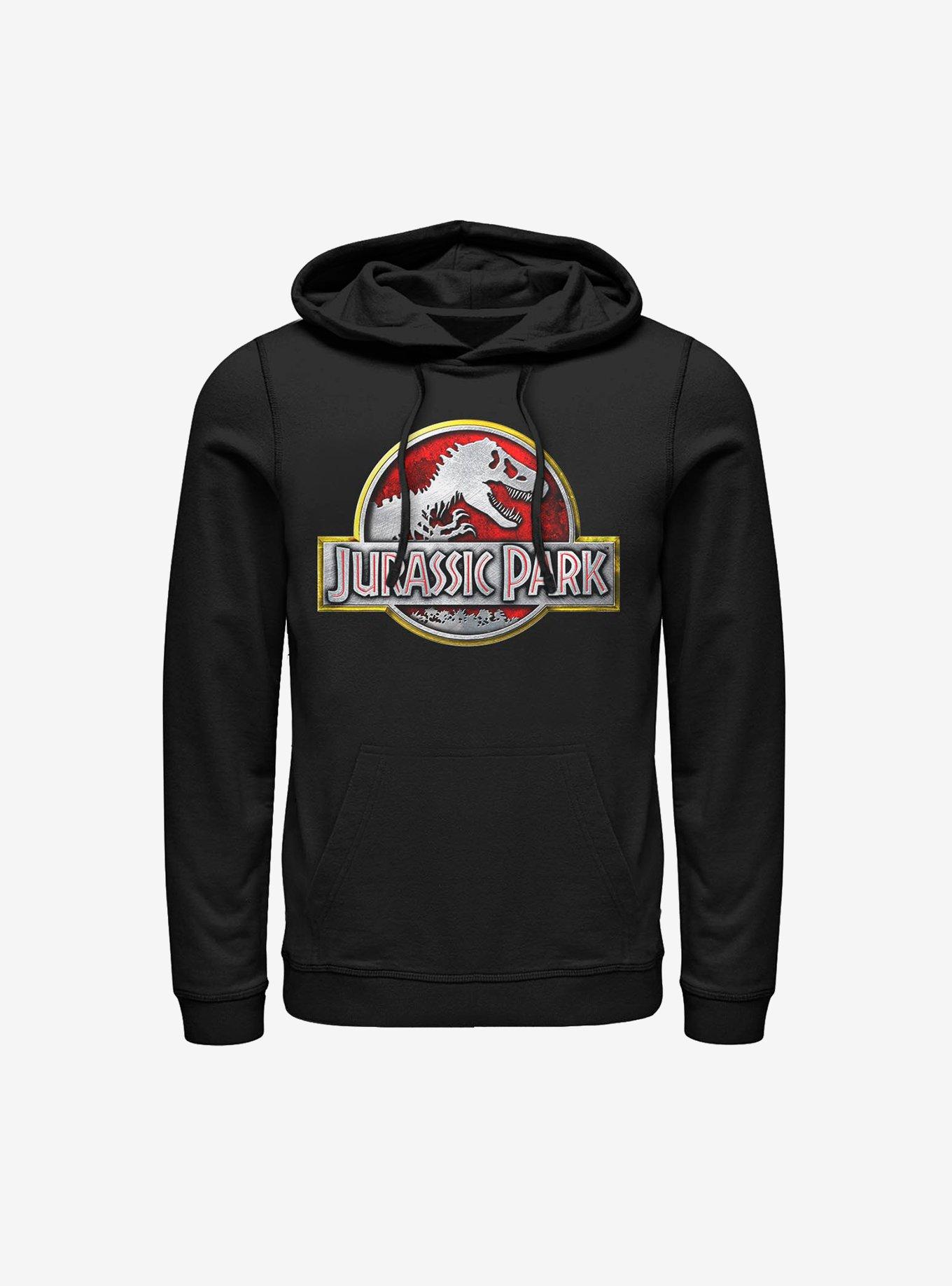 Jurassic Park Chrome Logo Hoodie, BLACK, hi-res