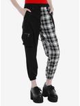 Black & White Plaid & Black Split Suspender Jogger Pants, MULTI, hi-res