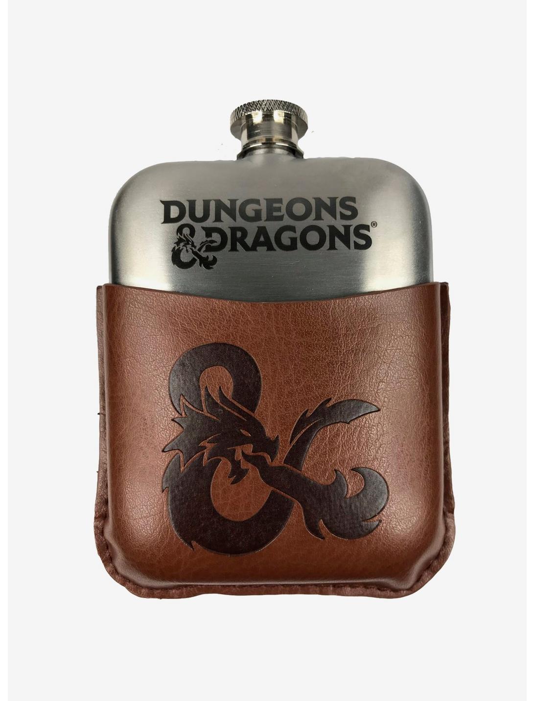 Dungeons & Dragons Logo Leather Stainless Steel Flask, , hi-res