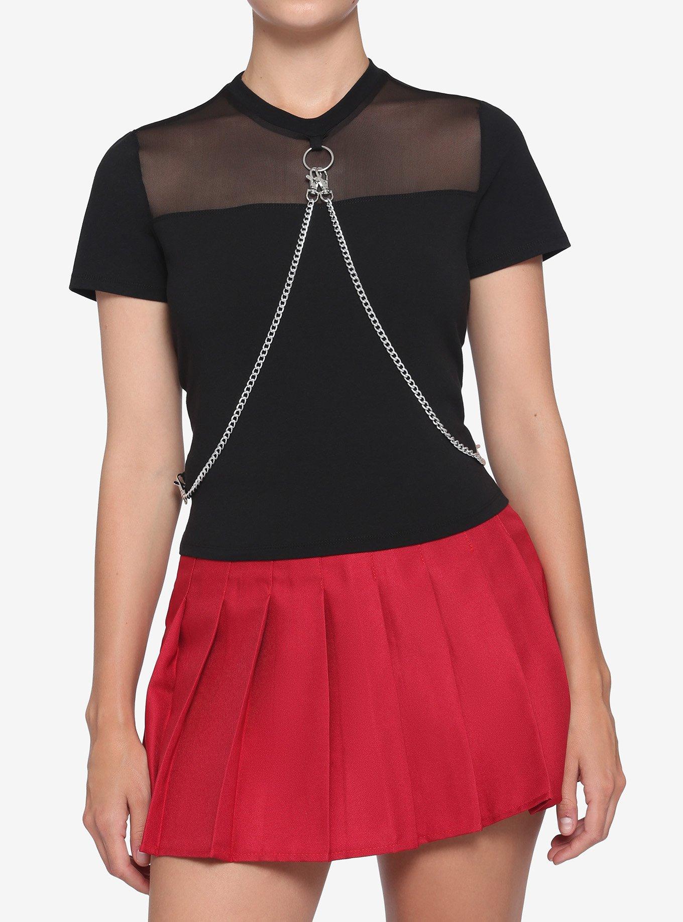 Chain Mesh Girls Crop Top, BLACK, hi-res