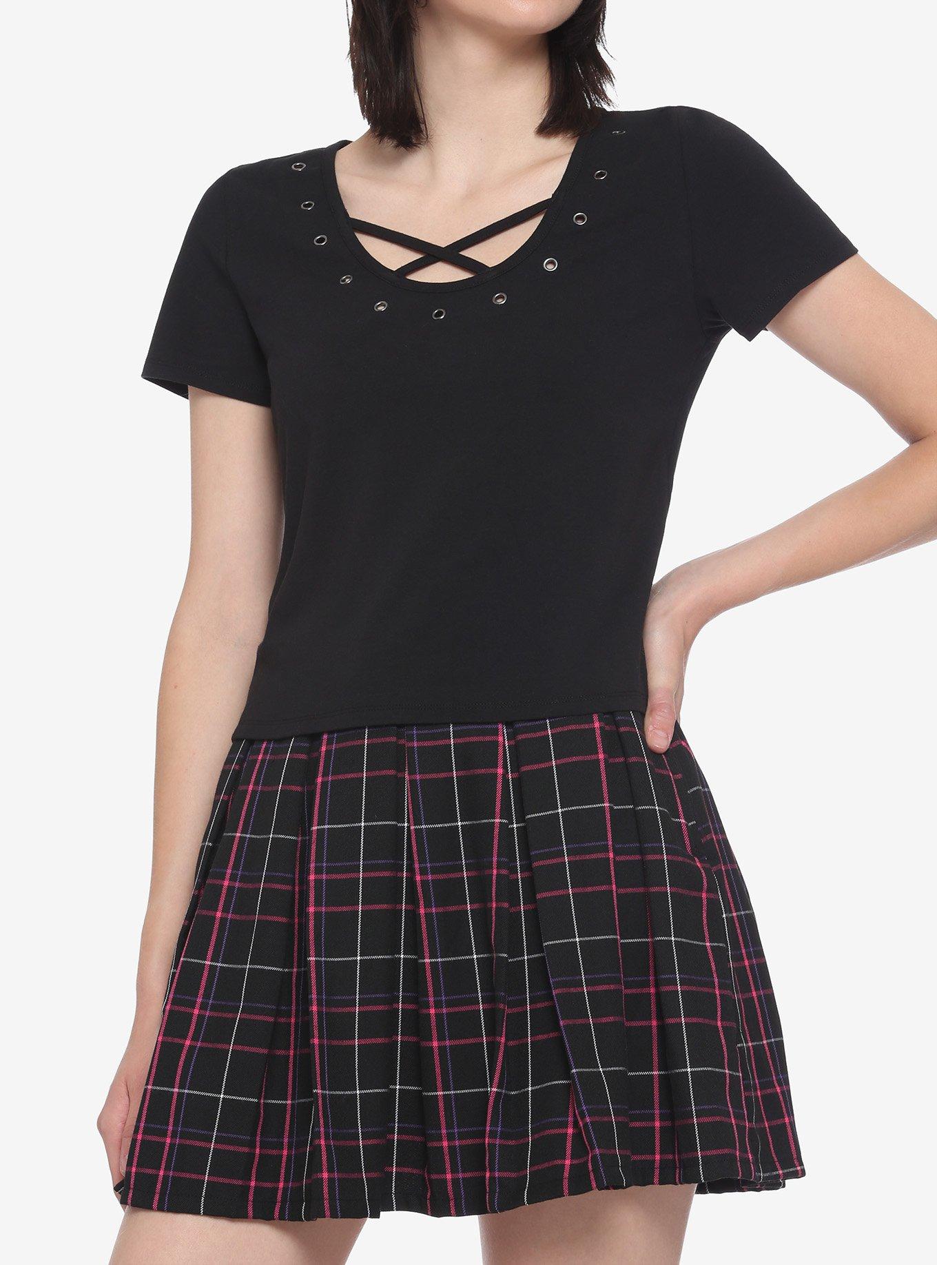 Black Grommet Crisscross Girls T-Shirt, BLACK, hi-res