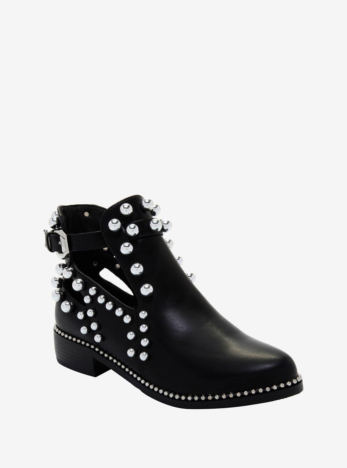Black Studded Heeled Booties, MULTI, hi-res